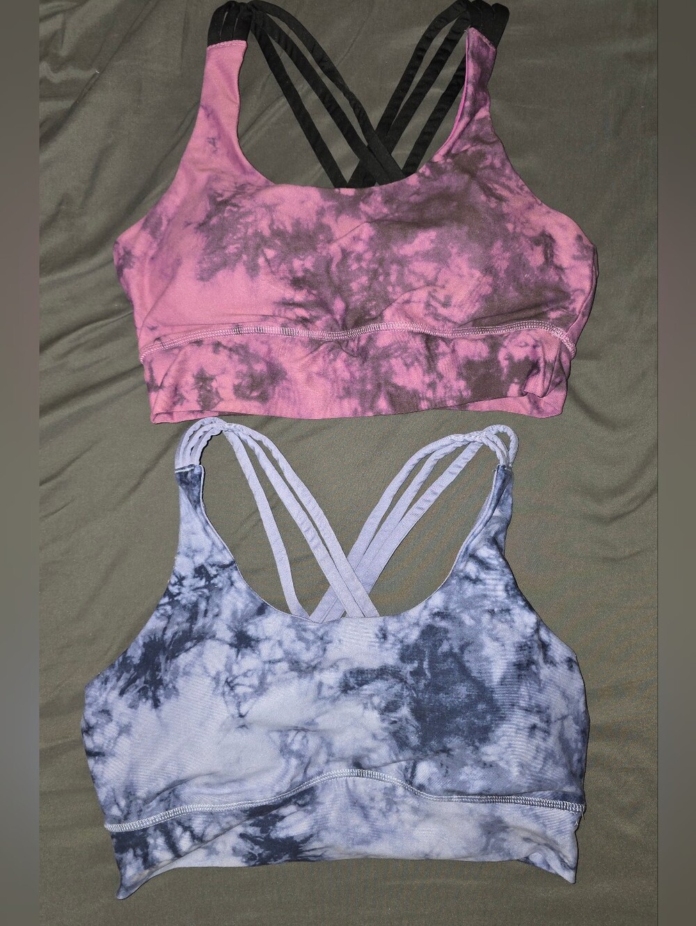 DSG Tie-Dye Strappy Sports Bras in Pink and Periwinkle XL
